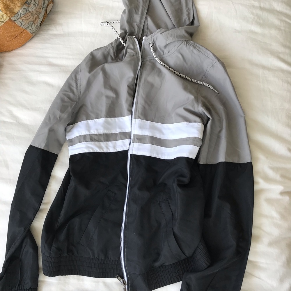 Gray windbreaker jacket